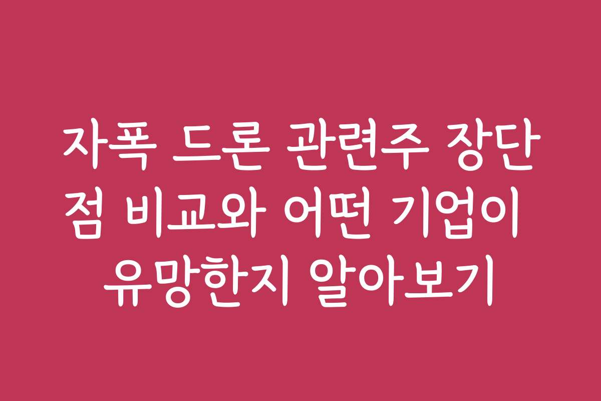 자폭 드론 관련주 장단점 비교와 어떤 기업이 유망한지 알아보기