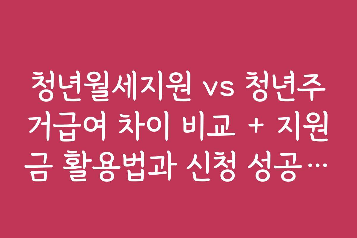 청년월세지원 vs 청년주거급여 차이 비교 + 지원금 활용법과 신청 성공 노하우