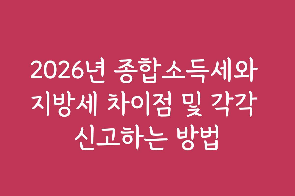 2026년 종합소득세와 지방세 차이점 및 각각 신고하는 방법