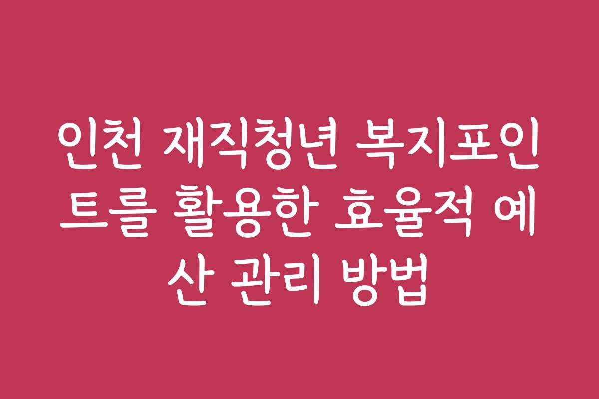 인천 재직청년 복지포인트를 활용한 효율적 예산 관리 방법