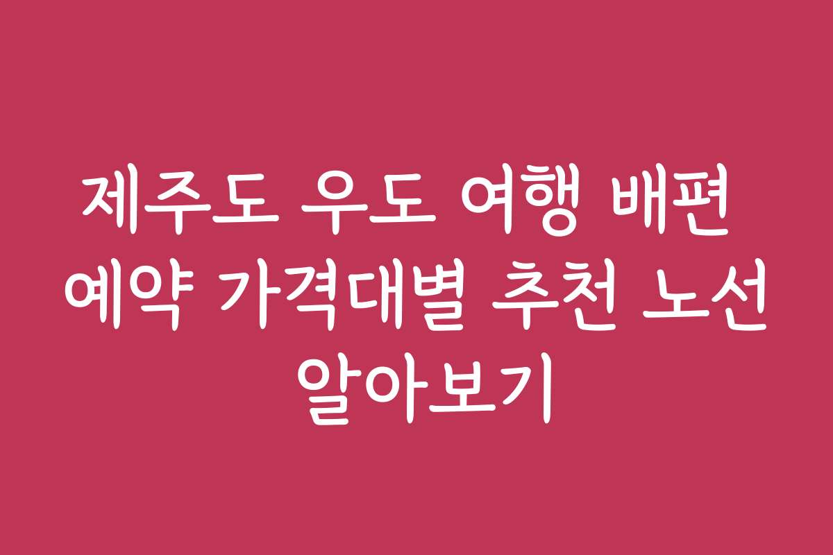 제주도 우도 여행 배편 예약 가격대별 추천 노선 알아보기