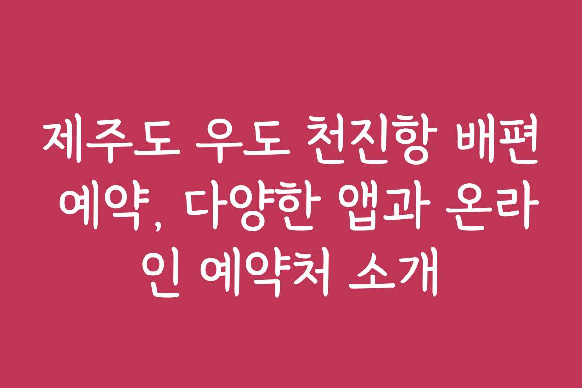 제주도 우도 천진항 배편 예약, 다양한 앱과 온라인 예약처 소개