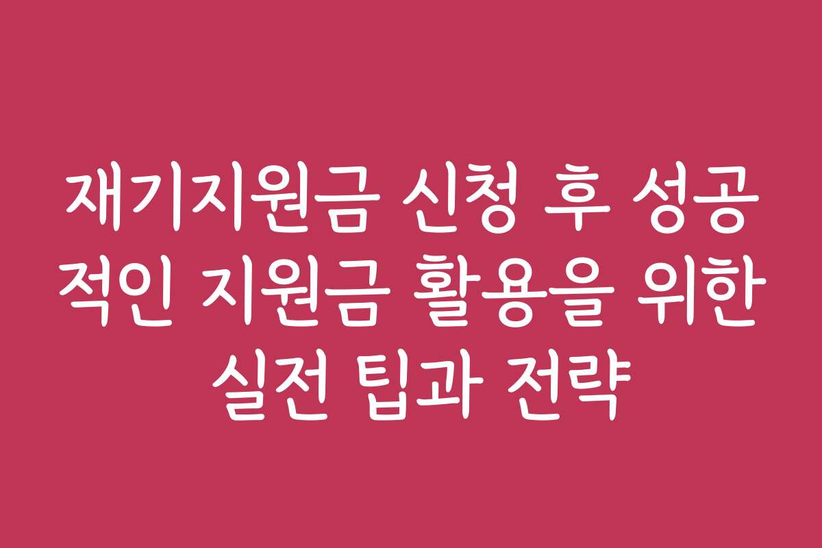 재기지원금 신청 후 성공적인 지원금 활용을 위한 실전 팁과 전략