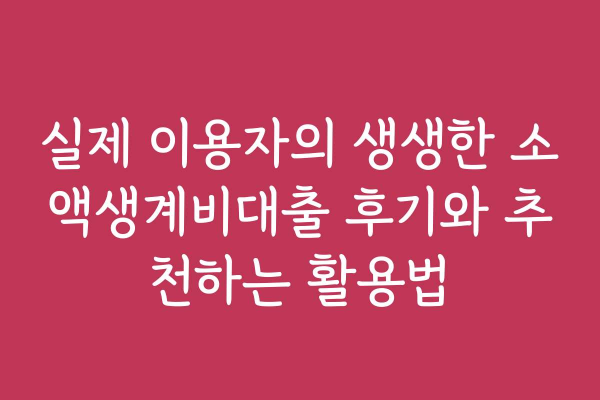 실제 이용자의 생생한 소액생계비대출 후기와 추천하는 활용법