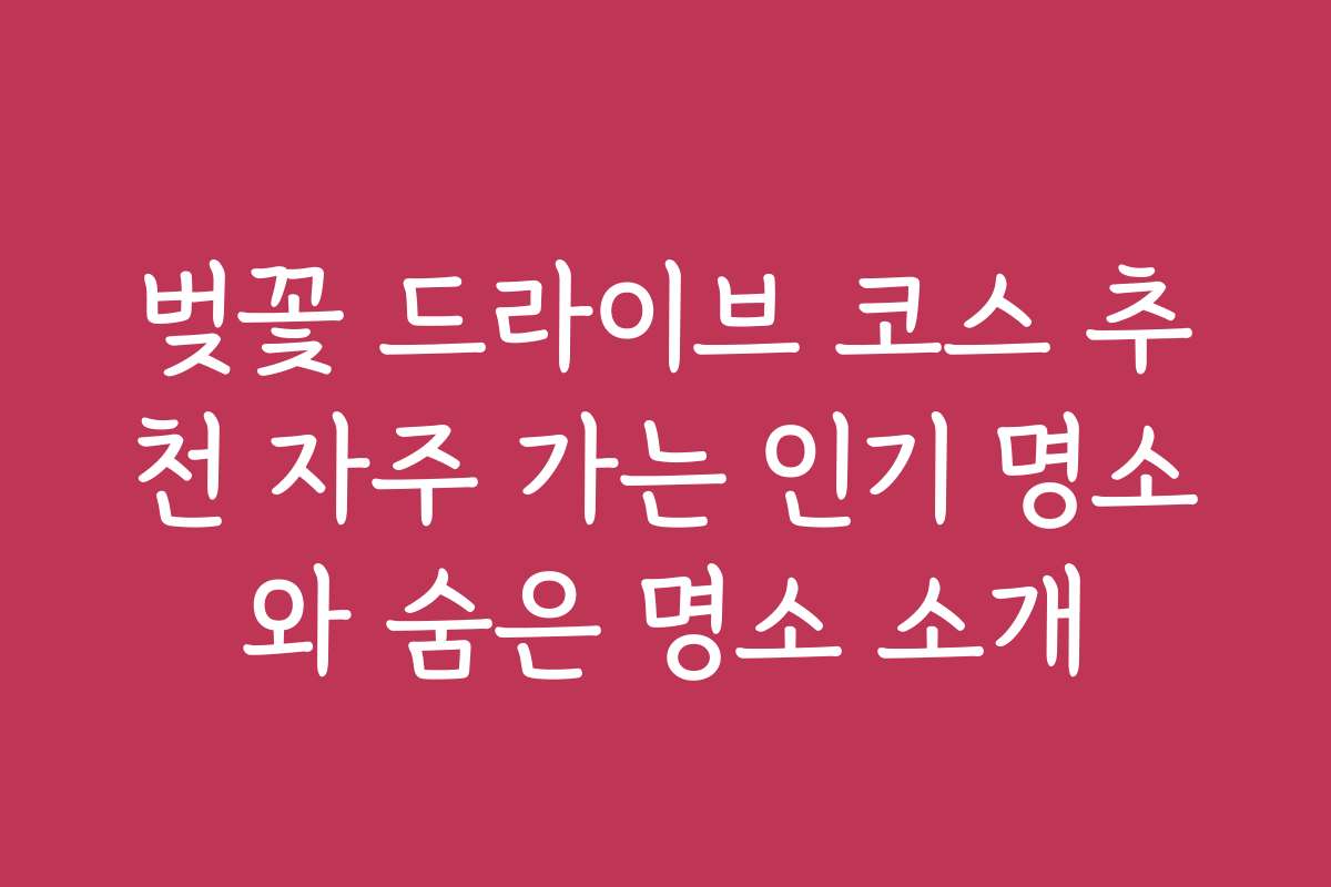 벚꽃 드라이브 코스 추천 자주 가는 인기 명소와 숨은 명소 소개