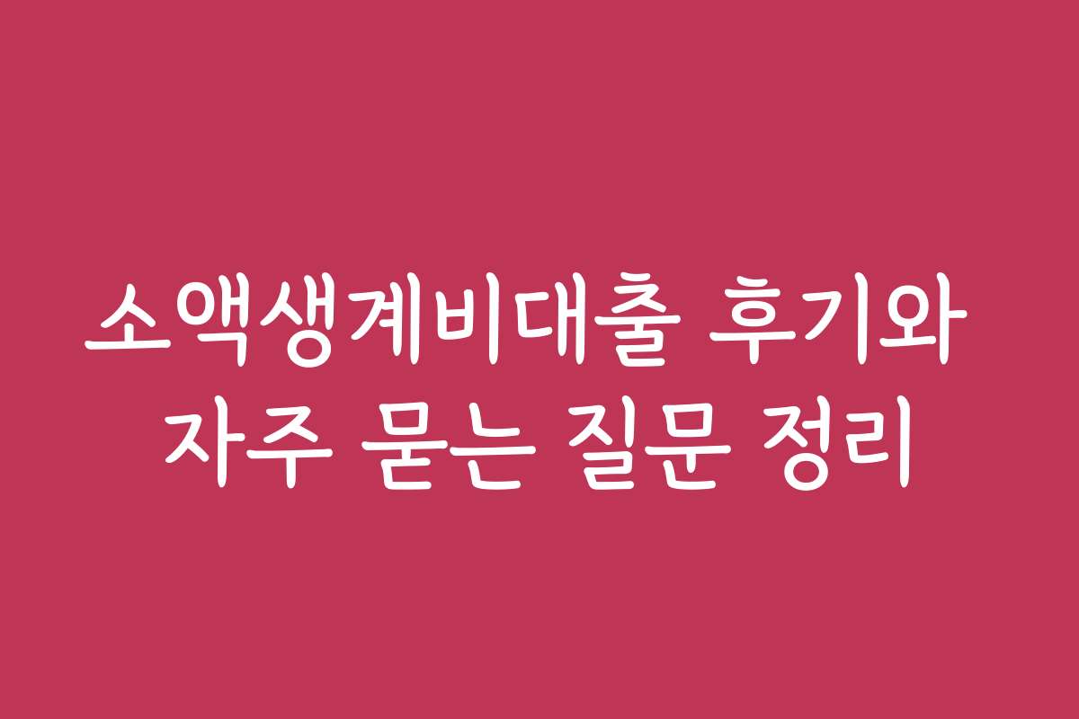 소액생계비대출 후기와 자주 묻는 질문 정리