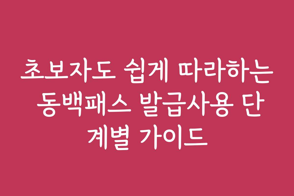 초보자도 쉽게 따라하는 동백패스 발급사용 단계별 가이드