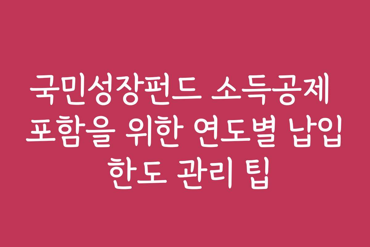 국민성장펀드 소득공제 포함을 위한 연도별 납입 한도 관리 팁