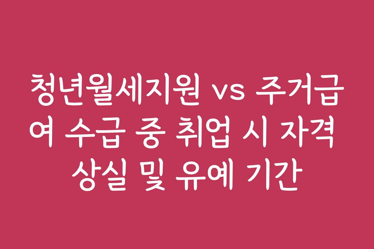 청년월세지원 vs 주거급여 수급 중 취업 시 자격 상실 및 유예 기간
