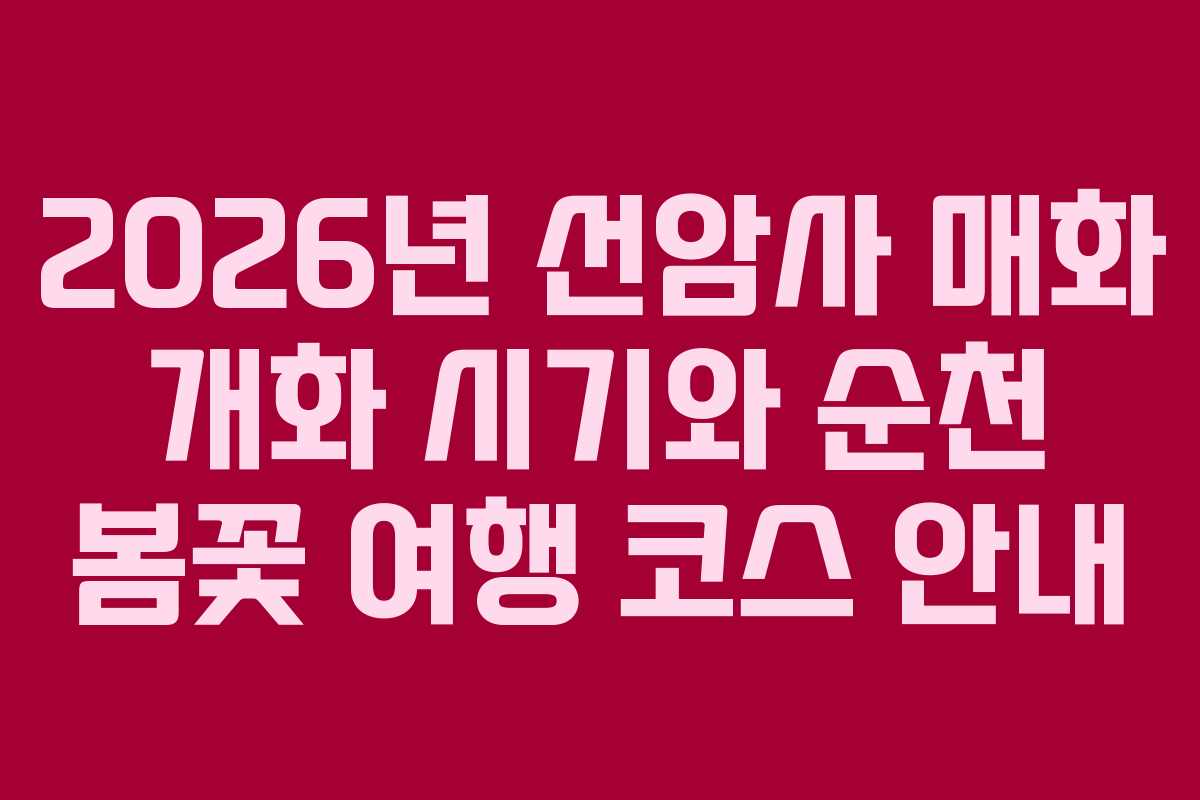 2026년 선암사 매화 개화 시기와 순천 봄꽃 여행 코스 안내