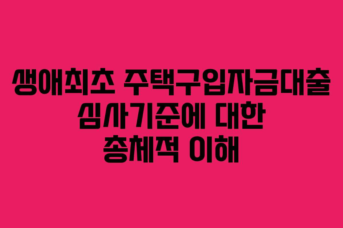 생애최초 주택구입자금대출 심사기준에 대한 총체적 이해