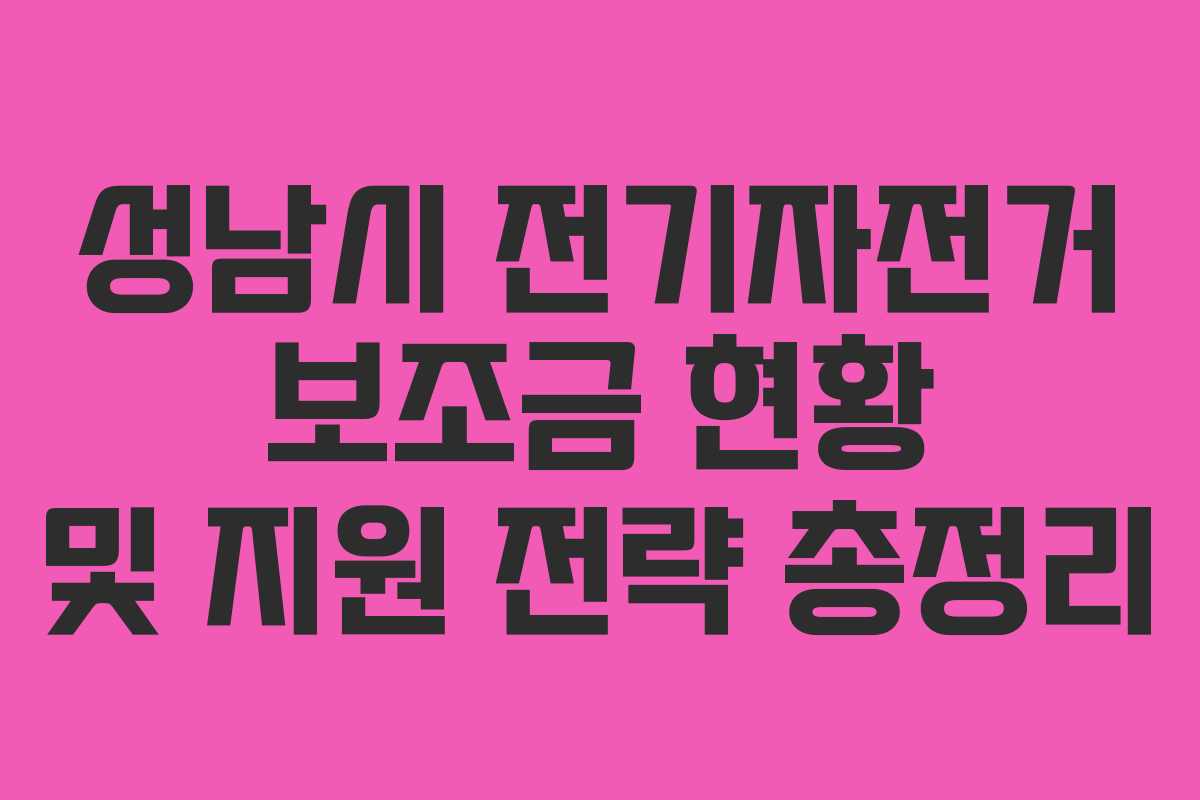 성남시 전기자전거 보조금 현황 및 지원 전략 총정리