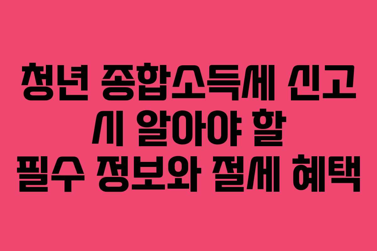 청년 종합소득세 신고 시 알아야 할 필수 정보와 절세 혜택 청년 종합소득세 신고 시 알아야 할 필수 정보와 절세 혜택