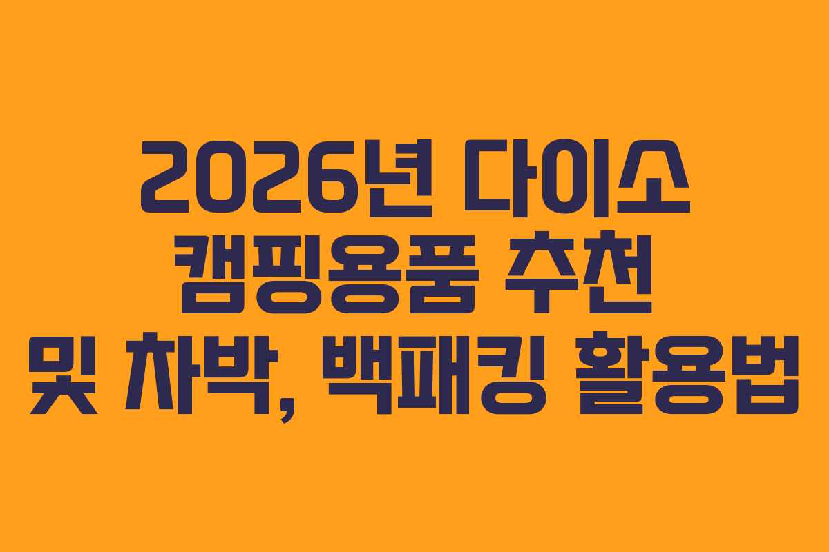 2026년 다이소 캠핑용품 추천 및 차박, 백패킹 활용법