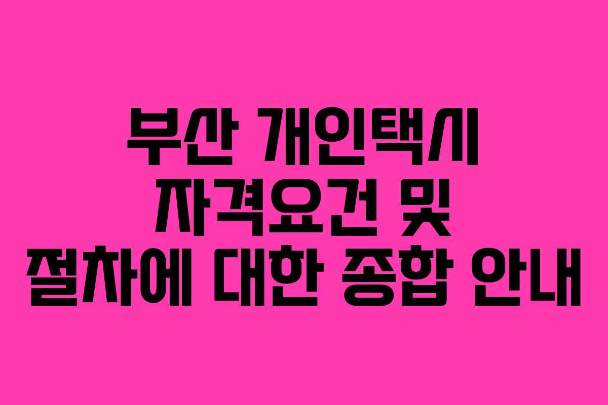 부산 개인택시 자격요건 및 절차에 대한 종합 안내 부산 개인택시 자격요건 및 절차에 대한 종합 안내