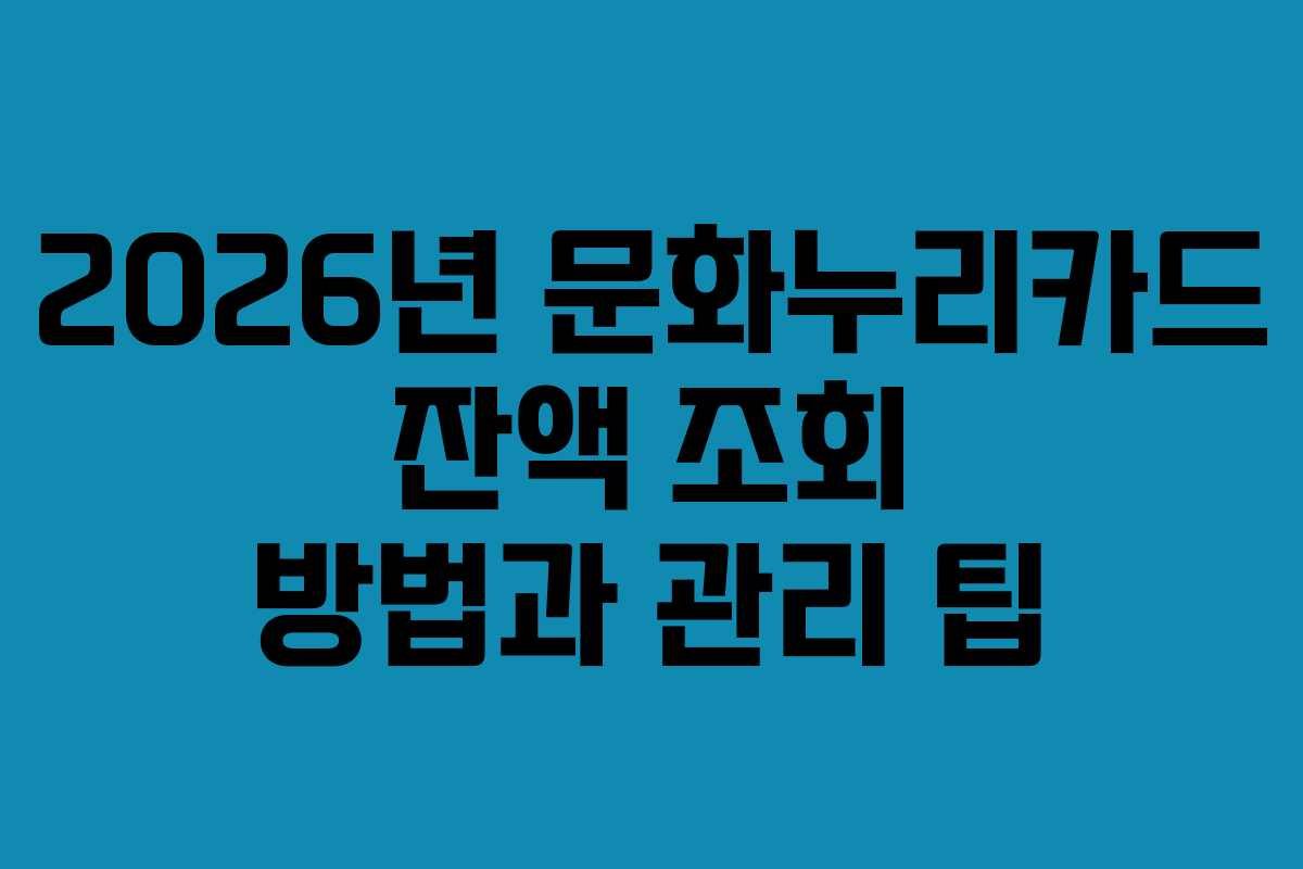 2026년 문화누리카드 잔액 조회 방법과 관리 팁