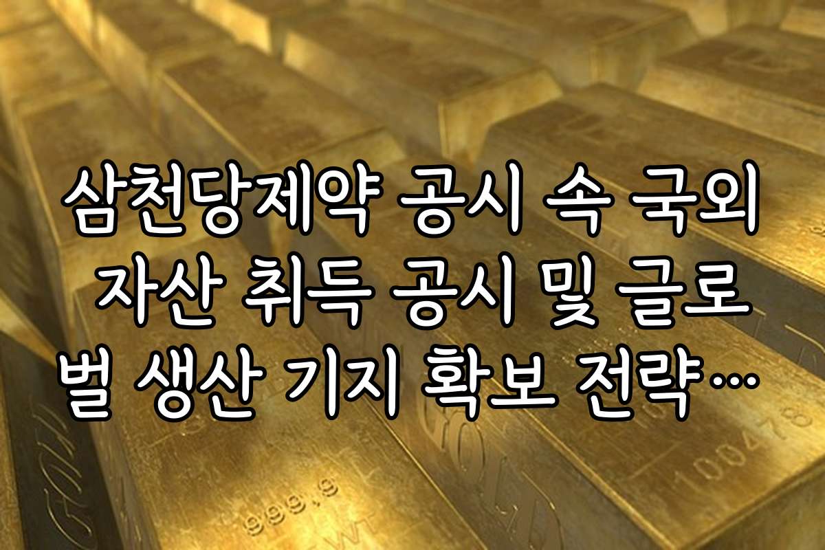 삼천당제약 공시 속 국외 자산 취득 공시 및 글로벌 생산 기지 확보 전략 확인 삼천당제약 공시 속 국외 자산 취득 공시 및 글로벌 생산 기지 확보 전략 확인