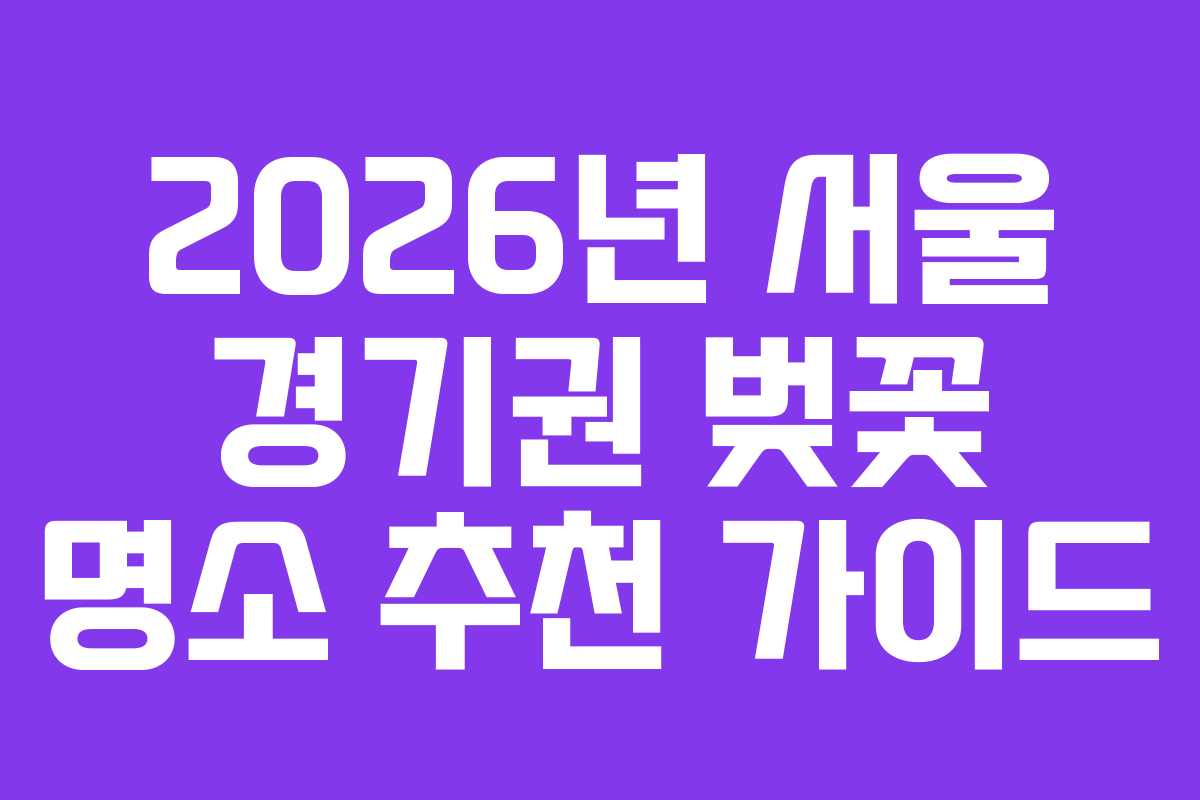 2026년 서울 경기권 벚꽃 명소 추천 가이드