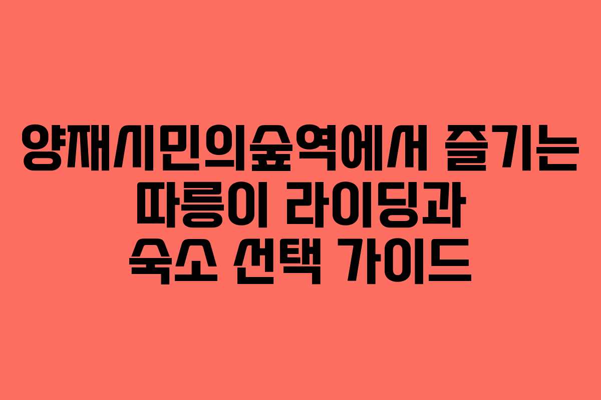 양재시민의숲역에서 즐기는 따릉이 라이딩과 숙소 선택 가이드