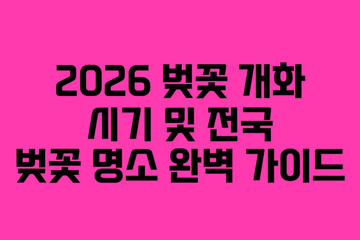 2026 벚꽃 개화 시기 및 전국 벚꽃 명소 완벽 가이드