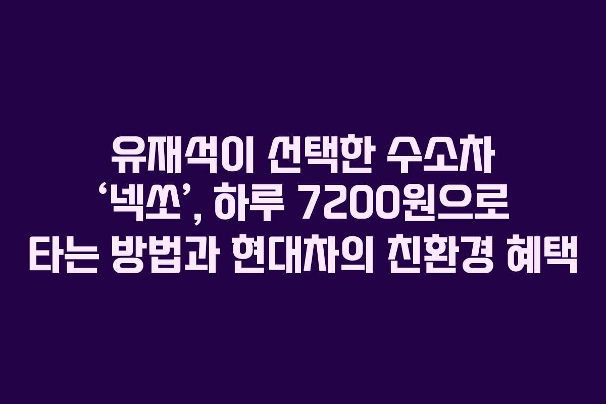 유재석이 선택한 수소차 ‘넥쏘’, 하루 7200원으로 타는 방법과 현대차의 친환경 혜택 유재석이 선택한 수소차 ‘넥쏘’, 하루 7200원으로 타는 방법과 현대차의 친환경 혜택