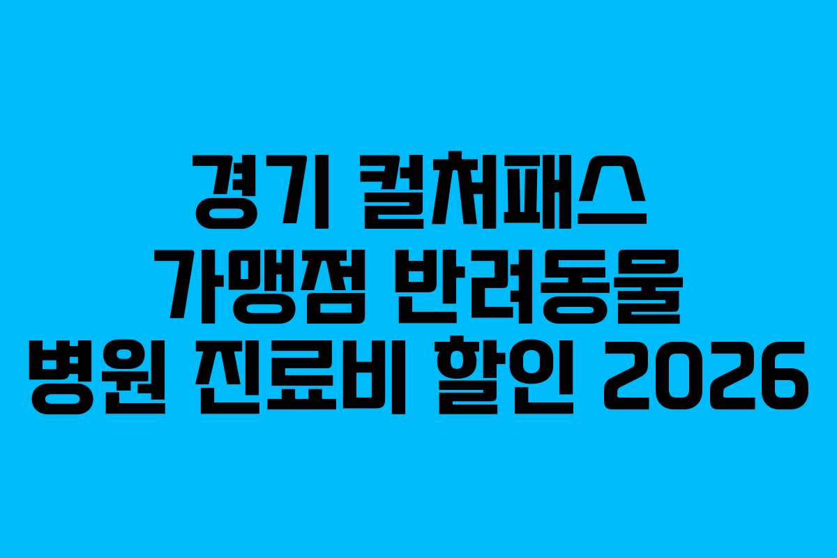 경기 컬처패스 가맹점 반려동물 병원 진료비 할인 2026