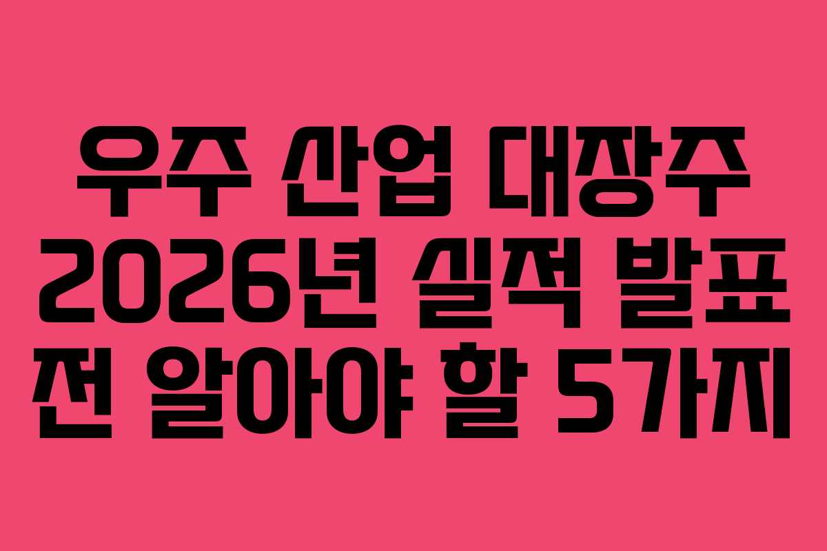 우주 산업 대장주 2026년 실적 발표 전 알아야 할 5가지