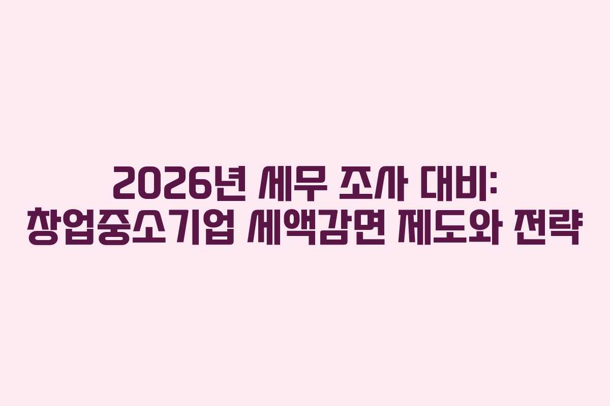 2026년 세무 조사 대비: 창업중소기업 세액감면 제도와 전략