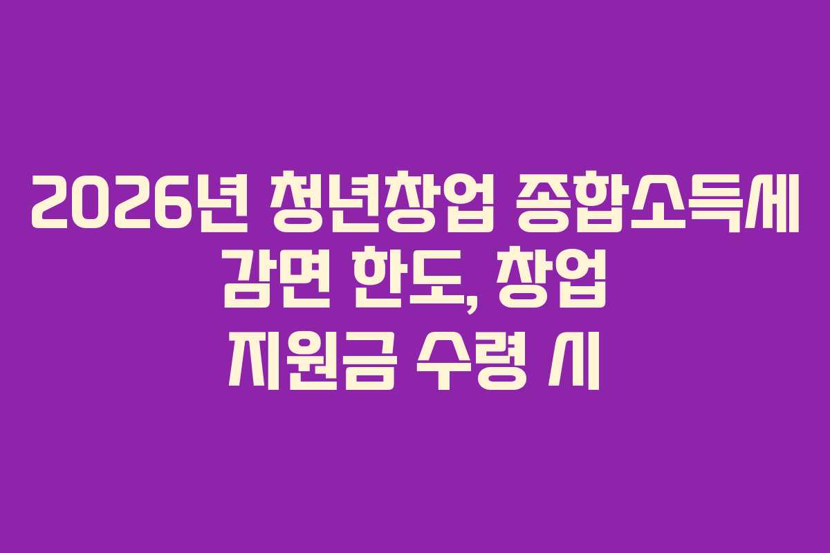 2026년 청년창업 종합소득세 감면 한도, 창업 지원금 수령 시