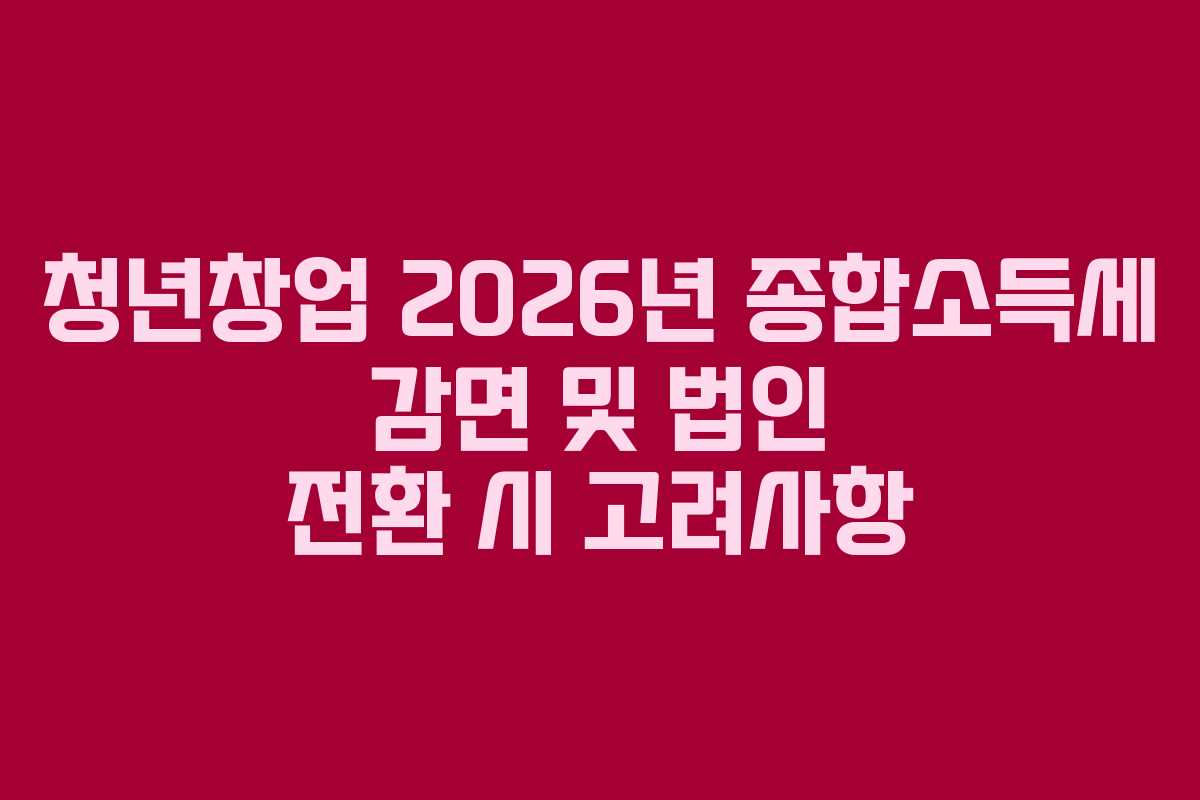 청년창업 2026년 종합소득세 감면 및 법인 전환 시 고려사항