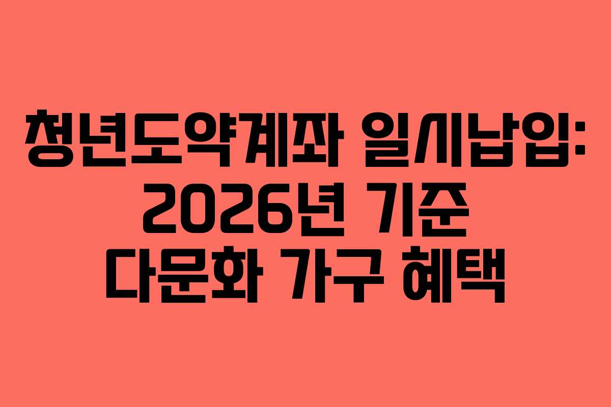 청년도약계좌 일시납입: 2026년 기준 다문화 가구 혜택