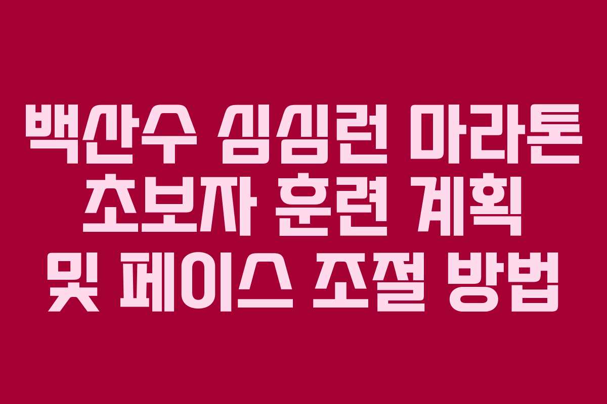 백산수 심심런 마라톤 초보자 훈련 계획 및 페이스 조절 방법