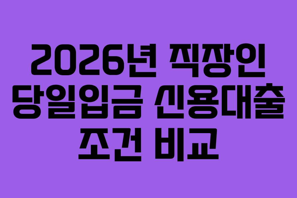 2026년 직장인 당일입금 신용대출 조건 비교